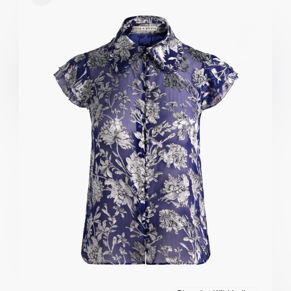 NWT- ALICE + OLIVIA Martel Floral Flutter-Sleeve Blouse Size XS